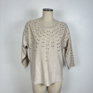 NWT Madison Womens L Saturn Oatmeal Heather Sweater Dolman Sleeves Embellished